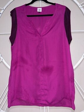 CAbi Fuchsia Sleeveless V-Neck Blouse with Plum Sleeve Panels